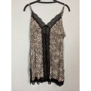 Victoria's Secret Slip‎ Chemise Large Animal Print Black Lace Y2K Sexy Lingerie